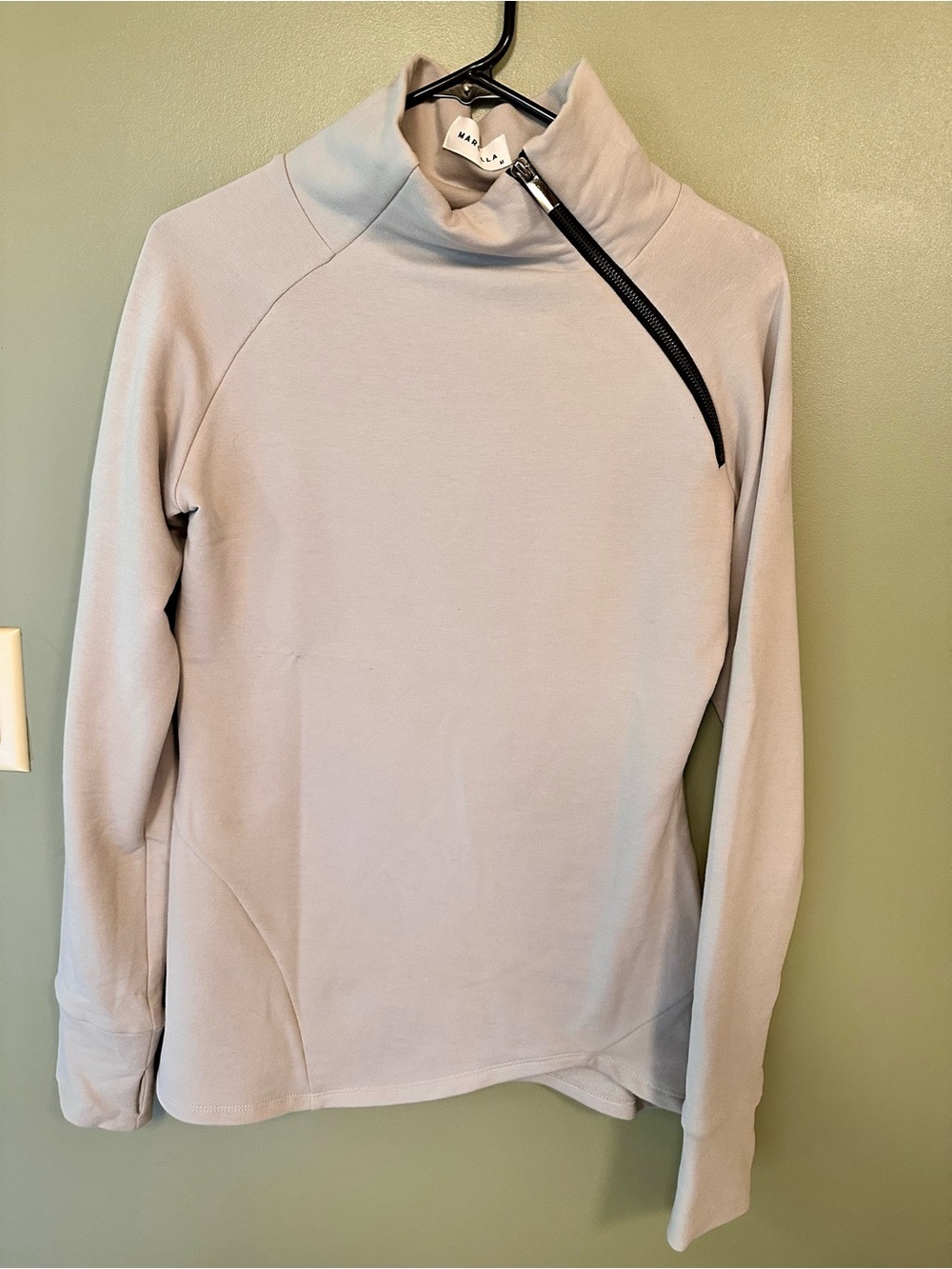 MARCELLA New York Pale Gray Asymmetric Zip Turtleneck Sweatshirt